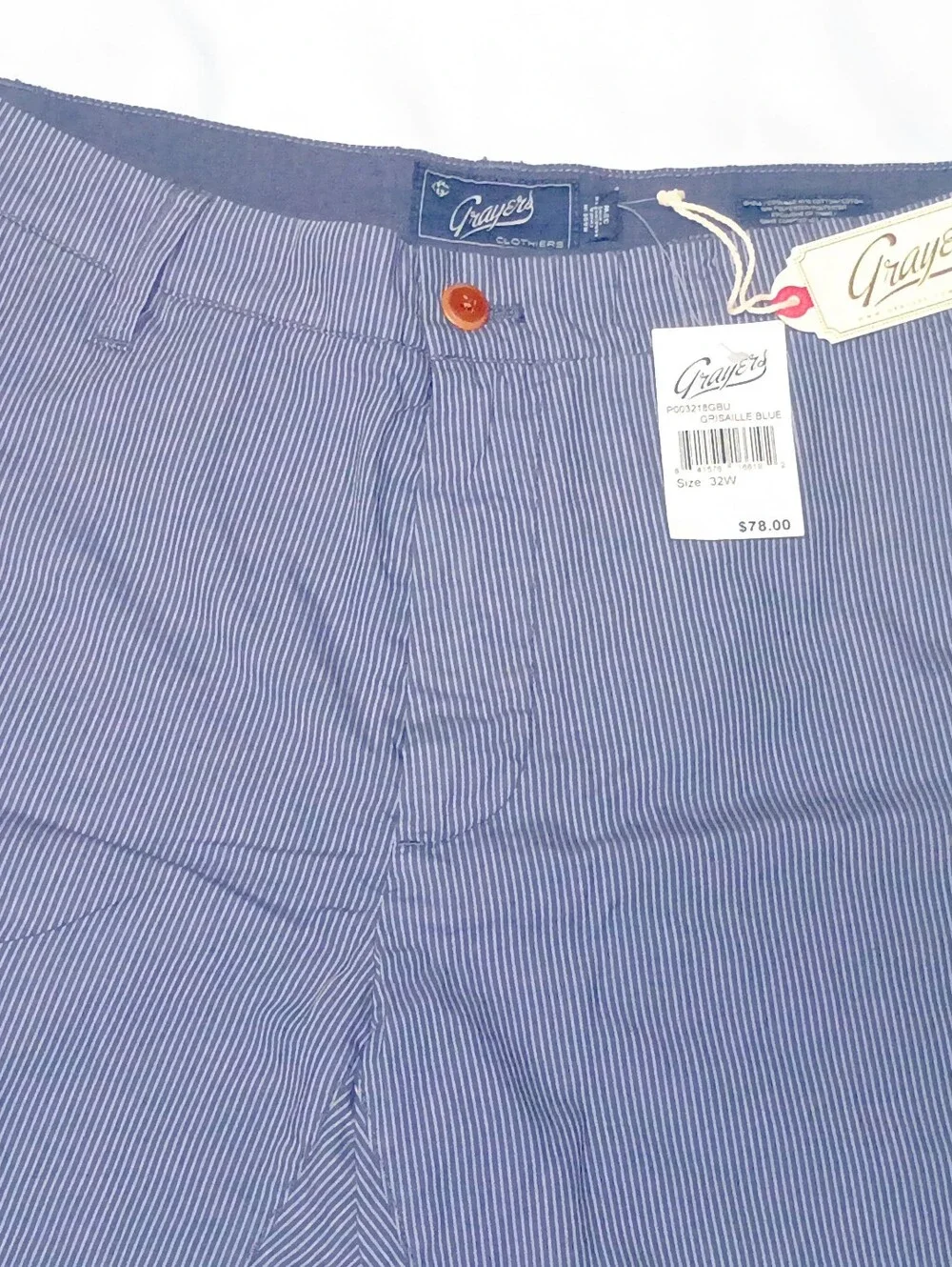 NWT Grayers Men's Seersucker Shorts Sz 32 Grisaille Bl Striped Summer Retail $78